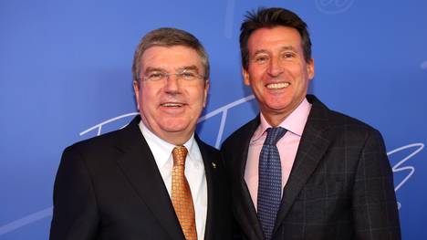 Lord Sebastain Coe (r.) und IOC-Präsident beim 60. Geburtstag von Thomas Bach
