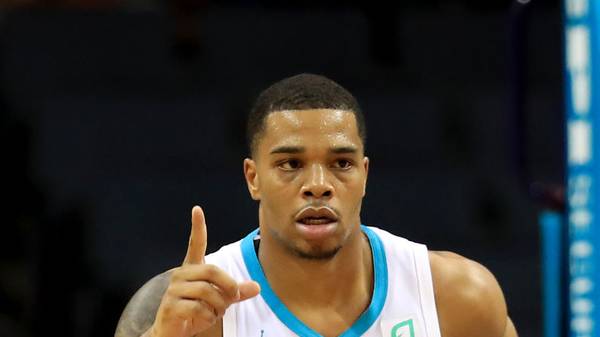 CHARLOTTE, NORTH CAROLINA - OCTOBER 16: Miles Bridges #0 of the Charlotte Hornets reacts after a play against the Detroit Pistons during their game at Spectrum Center on October 16, 2019 in Charlotte, North Carolina. NOTE TO USER: User expressly acknowledges and agrees that, by downloading and or using this photograph, User is consenting to the terms and conditions of the Getty Images License Agreement. (Photo by Streeter Lecka/Getty Images)