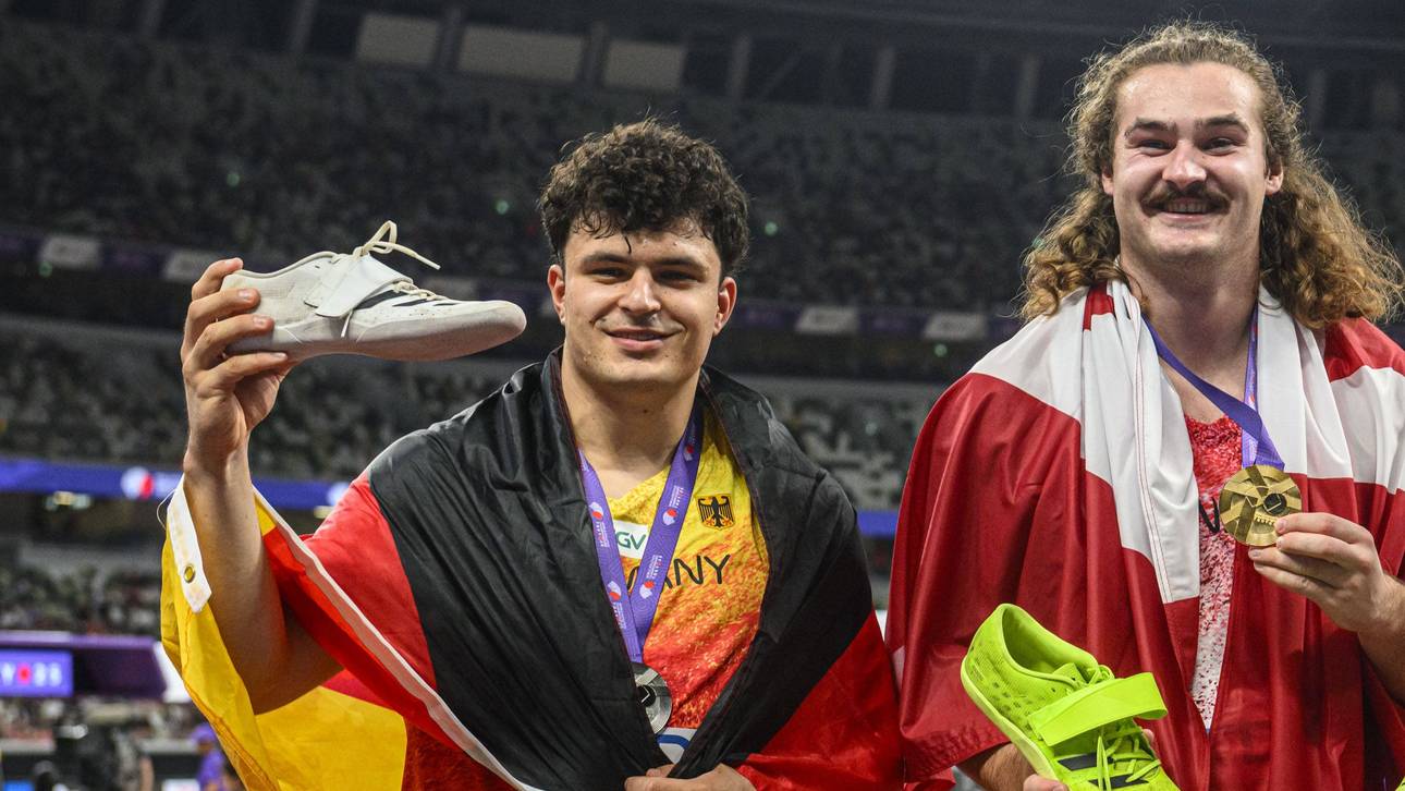 Merlin Hummel holte im Hammerwerfen Silber hinter Ethan Katzberg