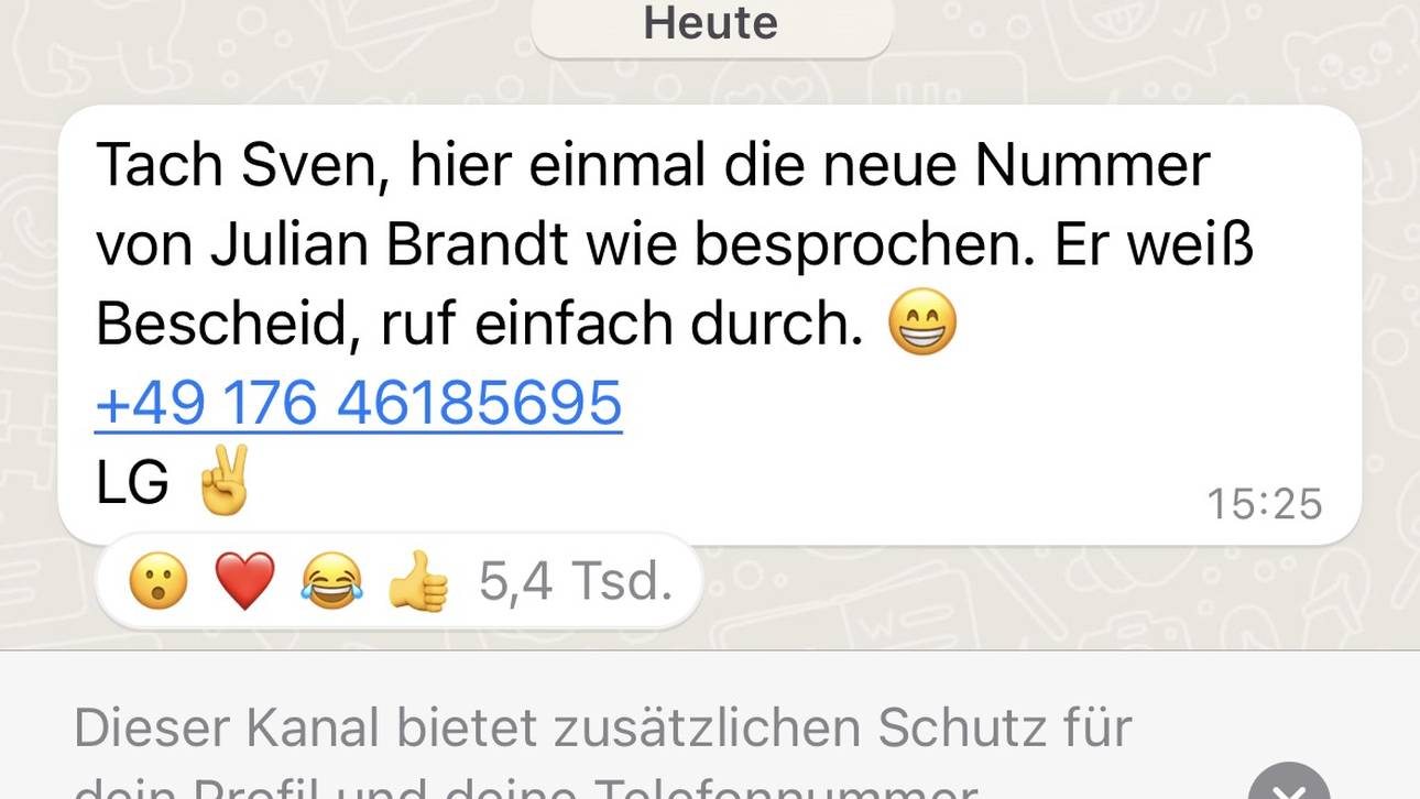 So sah die Nachricht aus
