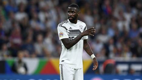 Germany's defender Antonio Ruediger gestures during the UEFA Nations League football match Germany against France on September 6, 2018 in Munich, southern Germany. (Photo by Christof STACHE / AFP)        (Photo credit should read CHRISTOF STACHE/AFP via Getty Images)