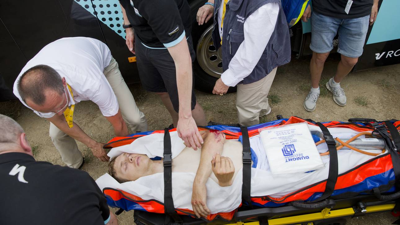 Tony Martin 2013 nach seinem schweren Sturz auf Korsika