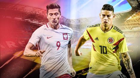 Beim Duell zwischen Polen und Kolumbien treffen die Bayern-Stars Robert Lewandowski und James Rodriguez aufeinander