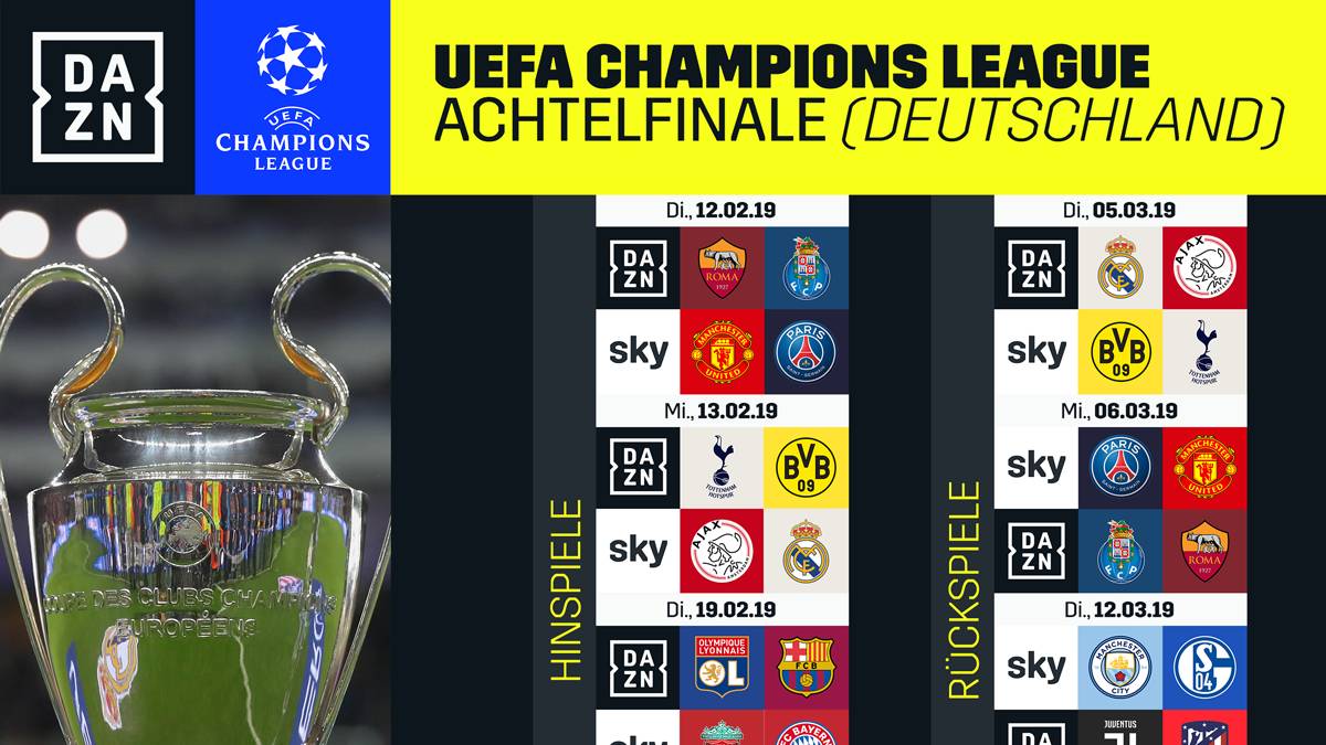 Der Fahrplan von DAZN und Sky für die K.o.-Phase der Champions League