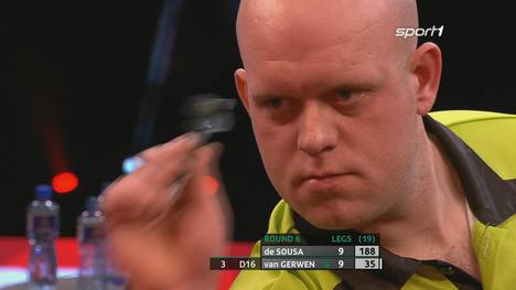 Michael van Gerwen muss gegen Jose de Sousa über die volle Distanz. Der Niederländer siegt mit 10:9 und steht im Viertelfinale.