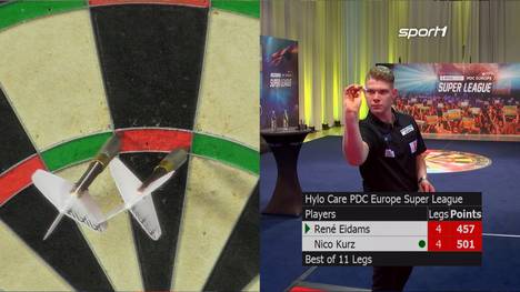 Nico Kurz holt sich den nächsten Sieg gegen René Eidams und bestätigt seine Favoritenrolle, indem er zusätzlich noch mit einem 11-Darter glänzt.  