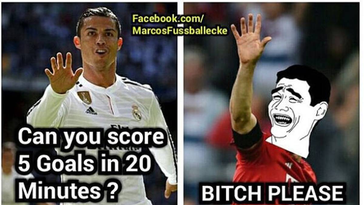 Ein anderer User denkt an Cristiano Ronaldo. Der hat selbst erst kürzlich fünf Tore erzielt - die Zeit von 20 Minuten entlockt Lewandowski aber nur ein müdes Lächeln