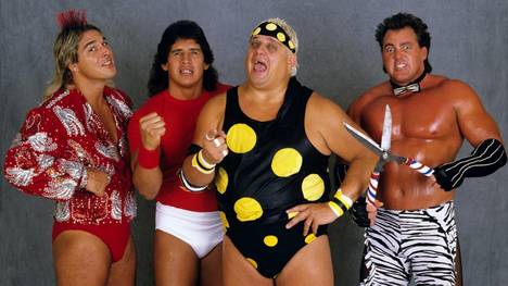 Dusty Rhodes (2.v.r.) mit den früheren WWE-Kollegen Terry Taylor, Tito Santana und Brutus Beefcake (v.l.)