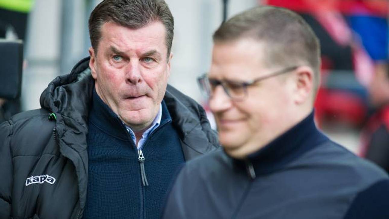 Bei Borussia Mönchengladbach erfuhr Dieter Hecking (l) über Max Eberl von seinem Aus als Trainer