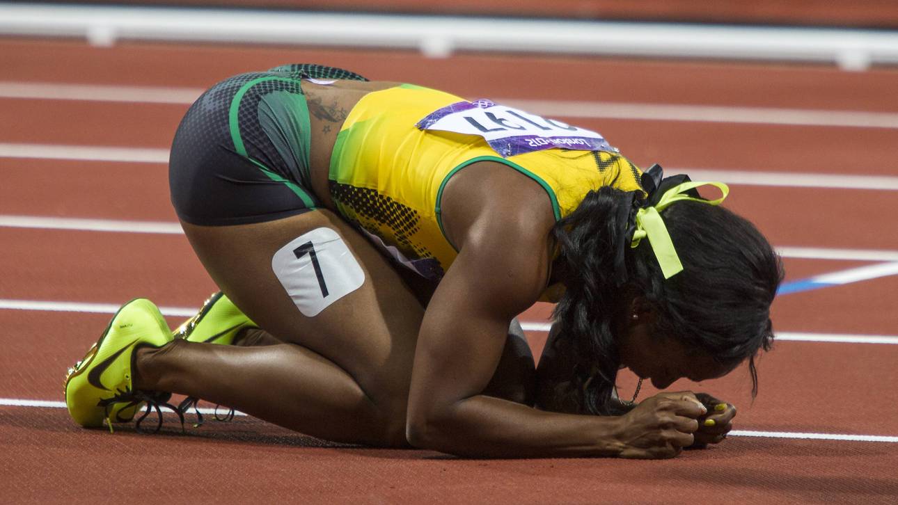 Shelly-Ann Fraser-Pryce nach ihrem 100-Meter-Olympiasieg in London 2012