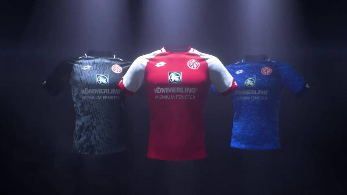 Die Auswärtstrikots in Grau und Blau der Mainzer kommen dagegen schon stark verändert daher...