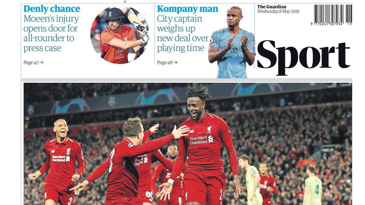 Guardian (England): "Nicht von dieser Welt! Liverpool feiert sensationelles Comeback gegen Barcelona und zieht ins Finale ein. An welcher Stelle von all diesen unglaublichen Nächten in Anfield steht diese? Sie muss irgendwo an der Spitze sein"