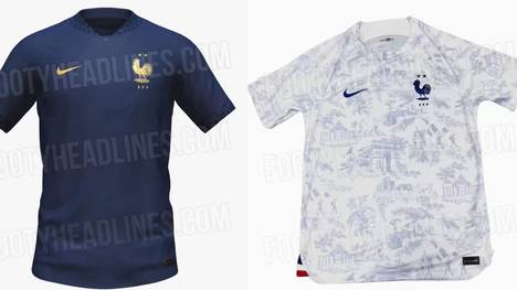 Auch Frankreich präpariert sich bereits mit neues Jerseys für die WM in Katar. So sollen die Heim- und Auswärtstrikots 2022 aussehen. 