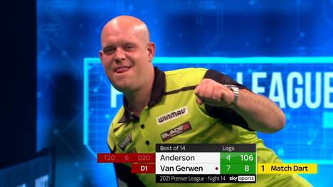 "MvG" gewinnt mit 8:4 gegen "The Flying Scotsman" und schiebt sich zurück auf den ersten Tabellenrang. Für Gary Anderson besteht keine Chance mehr, das Halbfinale zu erreichen. 