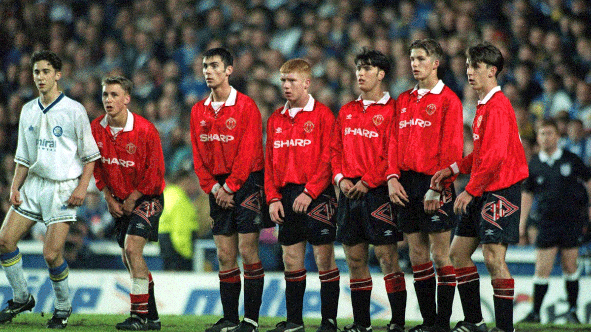 Gary Neville, Beckham, Thornley und Scholes (v.r.) standen im Junioren-Finale des FA-Cups 1993