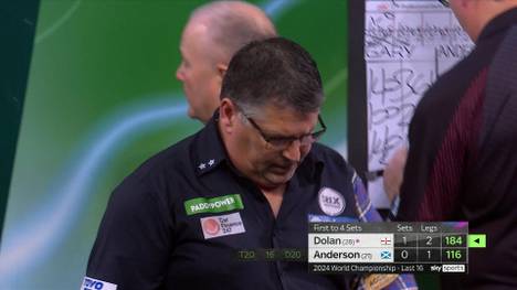Trotz seines 2:2-Ausgleich scheitert Gary Anderson im Achtelfinale der Darts-Weltmeisterschaft 2024 an Brendan Dolan und verliert 2:3. Brendan Dolan zieht somit in das Viertelfinale ein.