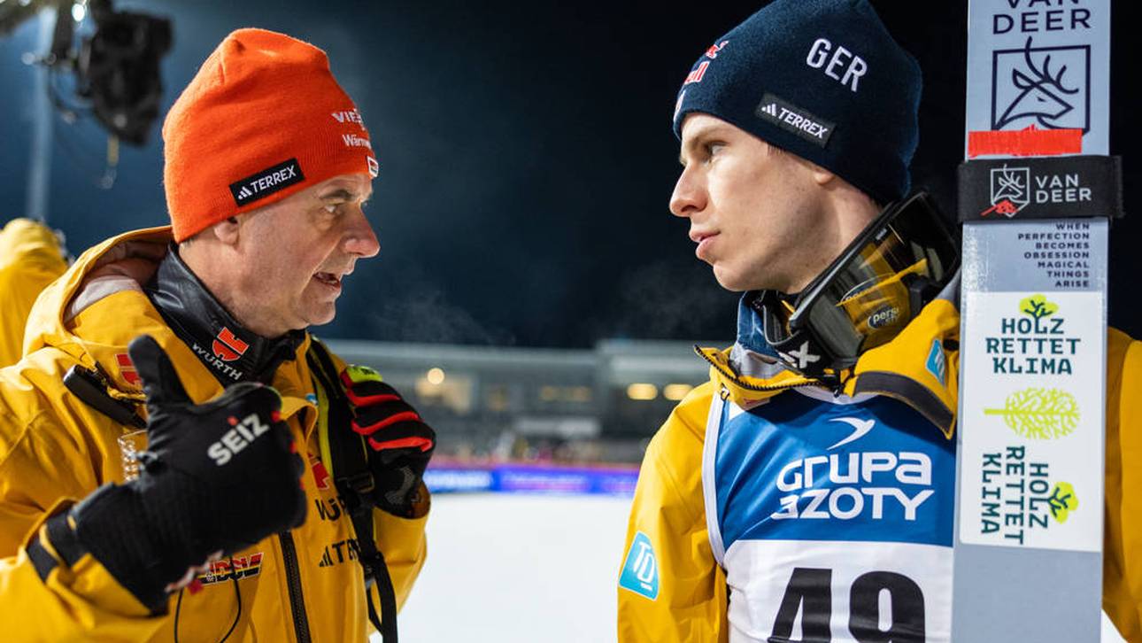 Der noch amtierende Skisprung-Bundestrainer Stefan Horngacher (l.) mit Andreas Wellinger