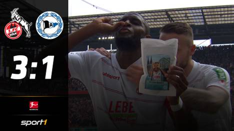 Anthony Modeste trifft für den 1. FC Köln und präsentiert beim Jubel seine eigene Kaffeemarke. Eine Aktion, die für Diskussionen sorgte.