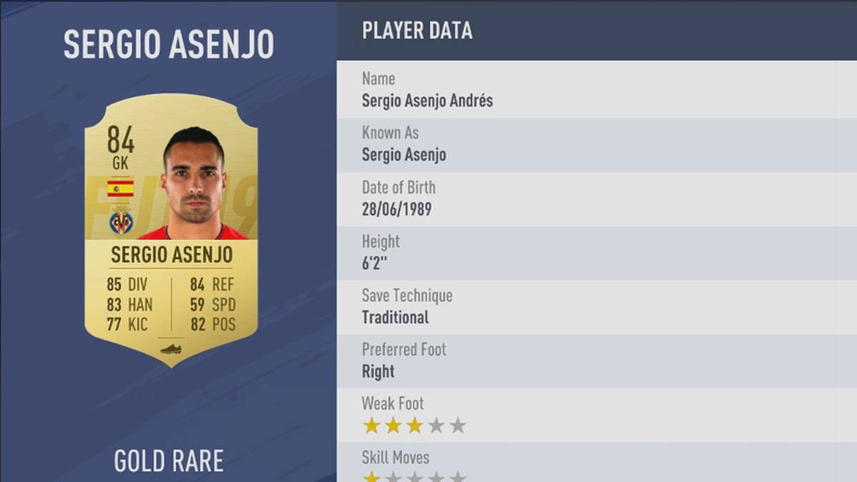 PLATZ 6: SERGIO ASENJO - STÄRKE 84 - FC VILLARREAL