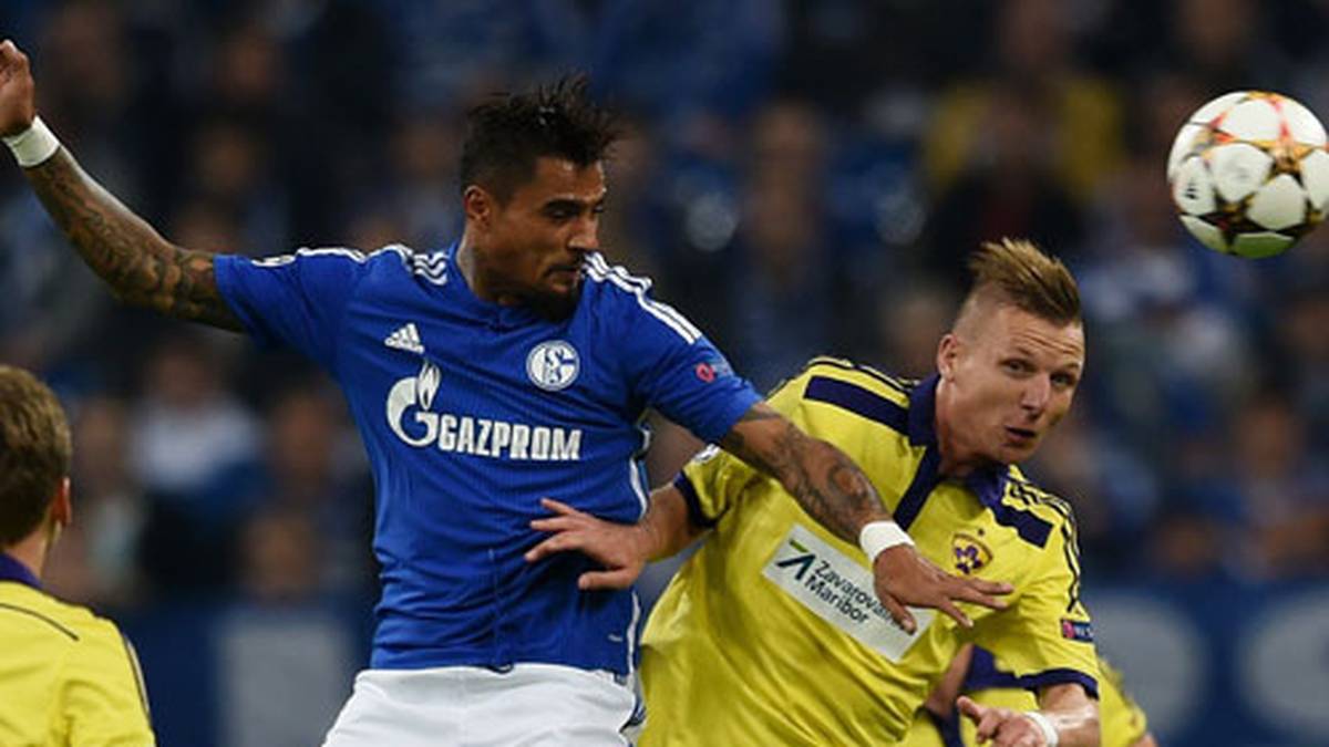 Doch der Gast aus Slowenien erweist sich als harte Nuss. Schalke, hier mit Kevin-Prince Boateng reibt sich immer wieder in Zweikämpfen auf