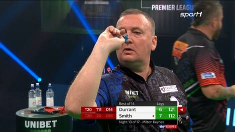 Mit 2:7 lag Glen Durrant hinten gegen Michael Smith - dann zeigt "Duzza", warum er gerade Spitzenreiter der Premier League of Darts ist.