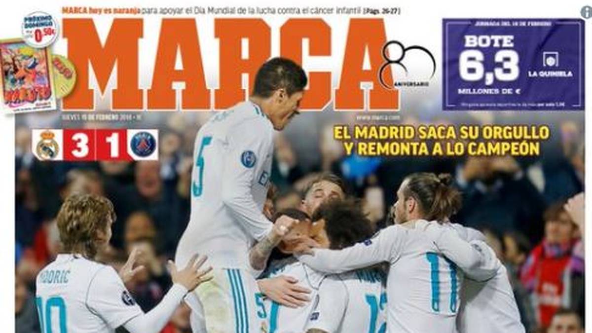 MARCA (SPANIEN): "Real Madrid kommt immer zurück! Ein Doppelpack von Cristiano und ein weiterer Treffer von Marcelo, um den Rückstand nach dem Tor von Rabiot aufzuholen. Totaler Wahnsinn im Bernabeu mit einem Kraftakt am Ende von der Mannschaft, die Europa immer noch beherrscht"