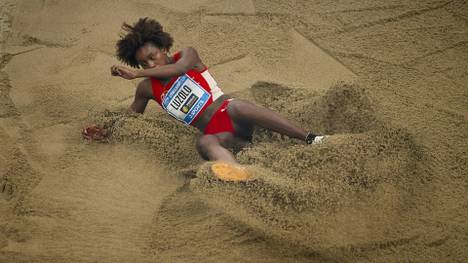 DUSSELDORF, GERMANY - 4 FEBRUARY, 2024: Maryse Luzolo in the long jump ISTAF Indoor. Athletics competition at PSD BANK D