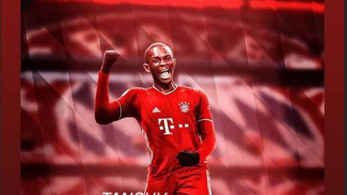 Nick Salihamidzic hat dieses bearbeitete Bild von Tanguy Kouassi im Trikot des FC Bayern auf Instagram geteilt