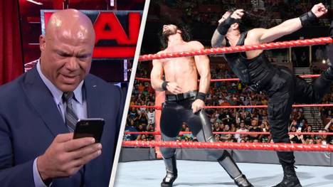 Mysteriöse Nachricht für Kurt Angle (l.) - Roman Reigns (r.) traf im Hauptkampf auf Seth Rollins