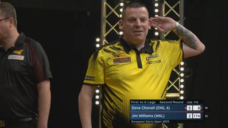 Dave Chisnall verweigert dem Big Fish zum Match, gewinnt aber dennoch souverän gegen Jim Williams mit 6:2 und zieht ins Achtelfinale der European Darts Open ein.
