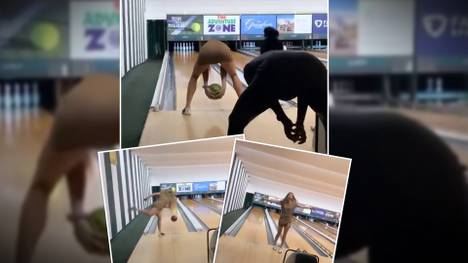 Tennis-Star Eugenie Bouchard zeigt beim Bowling eine ziemlich schräge Technik, schafft aber trotzdem ein Strike.