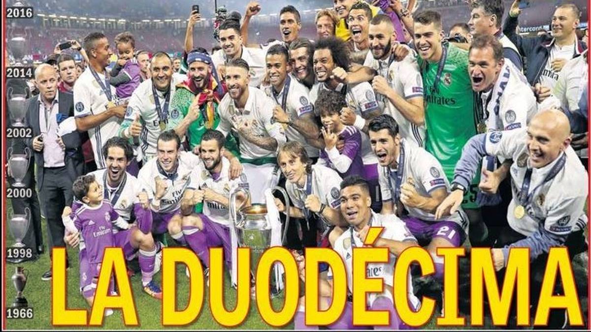 AS (Spanien): "Nummer 12! Zwölf Mal Legende. Madrid nimmt Juventus auseinander. Die zweite Halbzeit wird man nie vergessen [...] Nach der Pause sind die Italiener verschwunden. Historisches Double der Weißen. Die zwölf Europacupsiege sind die zwölf Apostel der Marke Real. Bergsteiger Ronaldo bezwingt auch die höchsten Gipfel."
