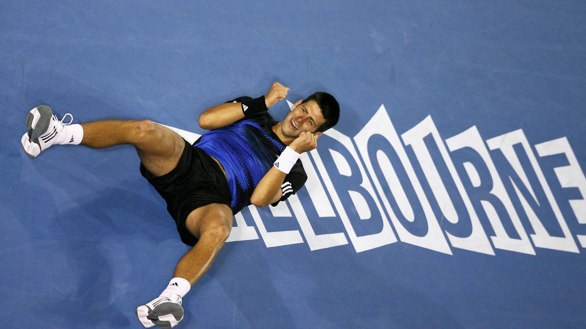 Novak Djokovic kann es nicht fassen: 2008 gewinnt er die Australian Open