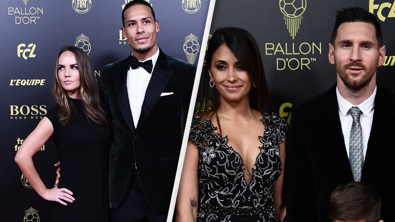 Virgil van Dijk (l., mit Frau Rike) wurde beim Ballon d'Or von Lionel Messi (mit Gattin Antonella) knapp geschlagen