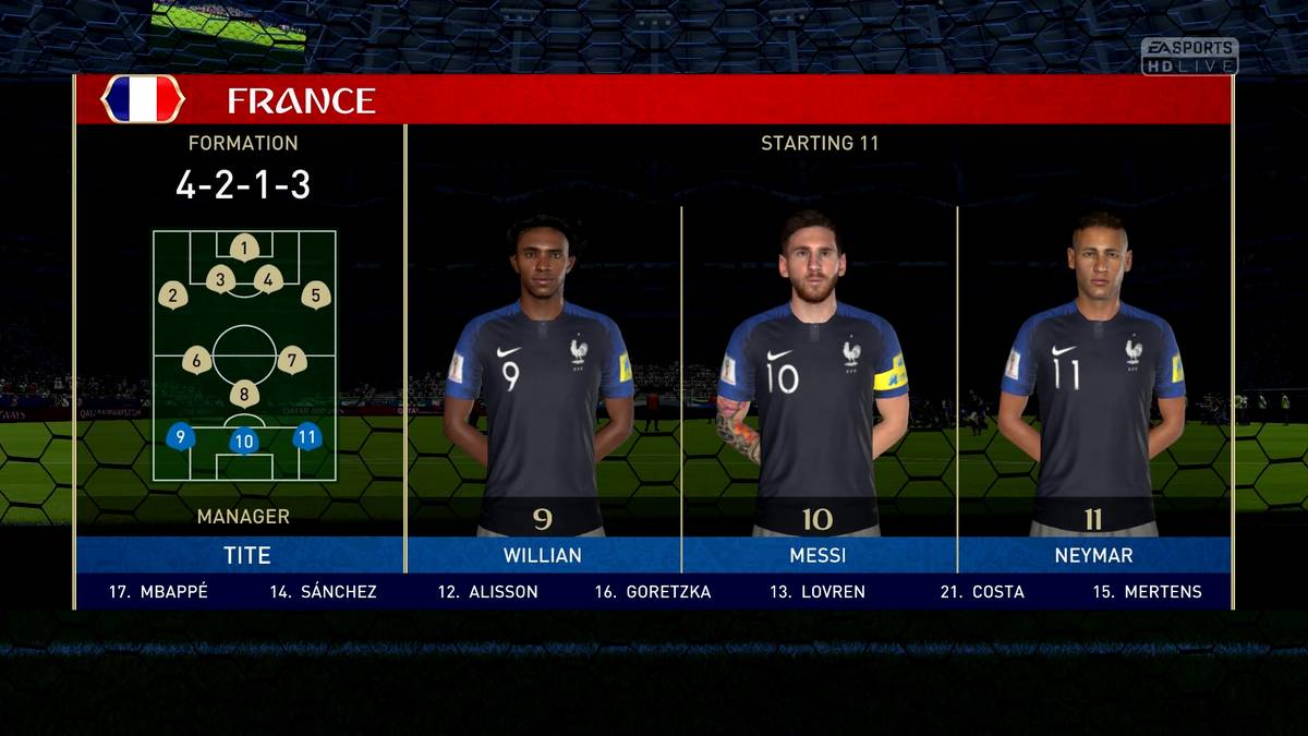 Im FUT-Modus lassen sich wie gewohnt die unterschiedlichsten Spieler zusammen in eine Mannschaft packen: Hier Willian, Messi und Neymar jr.