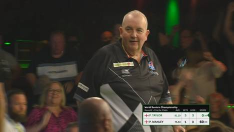 Phil Taylor besiegt bei der Senior Darts-WM seinen früheren Rivalen Peter Manley. The Power hat nur im ersten Satz Probleme und siegt mit 3:1.