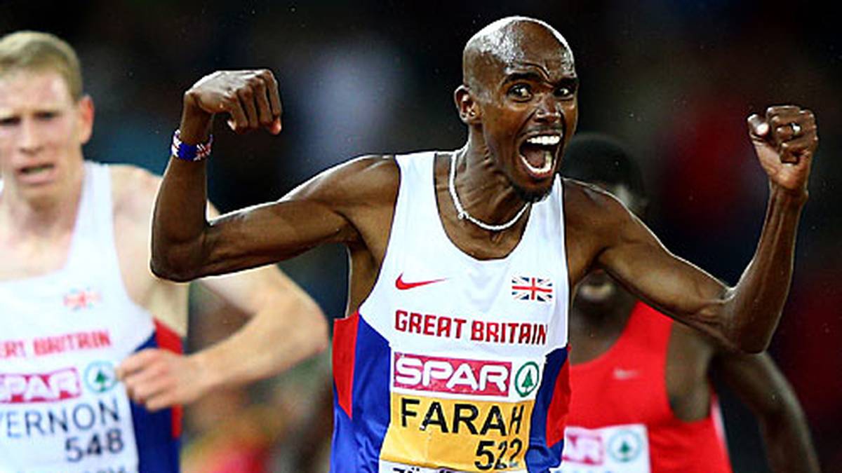 Mo Farah beim Zieleinlauf in Zürich