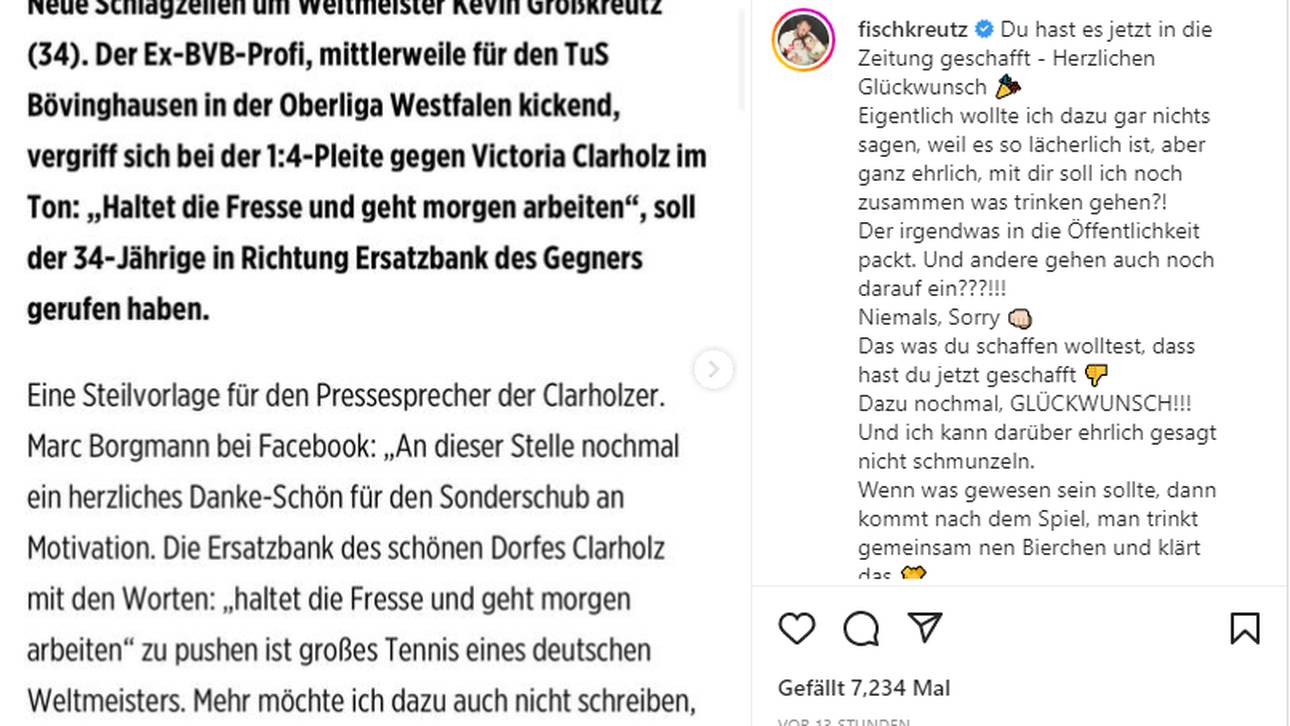 Für Kevin Großkreutz scheint der Streit mit Victoria Clarholz noch nicht beigelegt zu sein