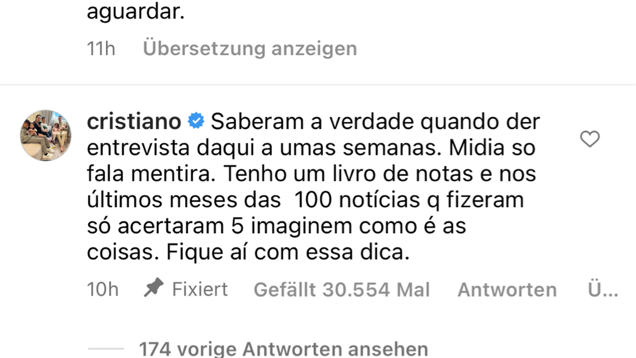 Cristiano Ronaldo reagierte auf einen Fan-Beitrag