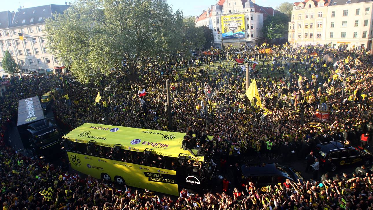 Borussia Dortmund Celebrate Winning Bundesliga and DFB Cup