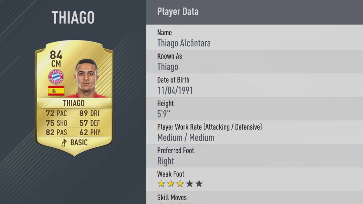 THIAGO: Wenn Spezi Alonso das Passwunder ist, dann ist Thiago der Dribbelkönig im FIFA-Kader der Bayern. Verblüffend diese Ähnlichkeit zum wahren Leben