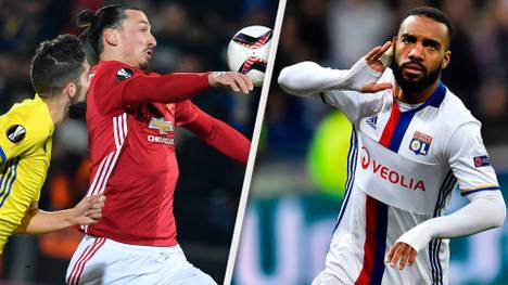 Zlatan Ibrahimovic von Manchester United und Alexandre Lacazette von Olympique Lyon im Achtelfinale der UEFA Europa League