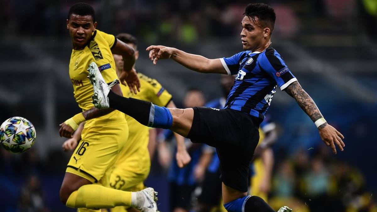 Inter Milan's Argentinian forward Lautaro Martinez shoots on goal during the UEFA Champions League Group F football match Inter Milan vs Borussia Dortmund on October 23, 2019 at the San Siro stadium in Milan. (Photo by Marco Bertorello / AFP) (Photo by MARCO BERTORELLO/AFP via Getty Images)