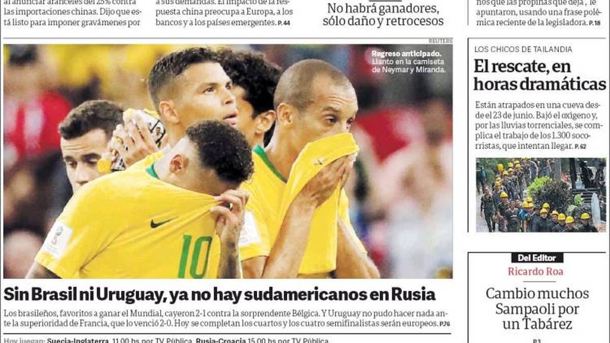 CLARIN: "Die WM der Stars ohne Glanz. Neymar war ein Schatten seiner selbst in der Partie, in der ihn die Selecao am meisten brauchte."