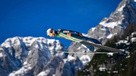 Poland's Kamil Stoch jumps during the trial round of the FIS Ski Jumping World Cup Flying Hill Individual competition in Planica, on March 24, 2019. (Photo by Jure Makovec / AFP)        (Photo credit should read JURE MAKOVEC/AFP via Getty Images)