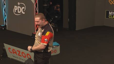 Dimitri van den Bergh schlägt Gary Anderson bei der Darts UK Open in einem spannenden Match mit 10:8 und zieht ins Viertelfinale ein.