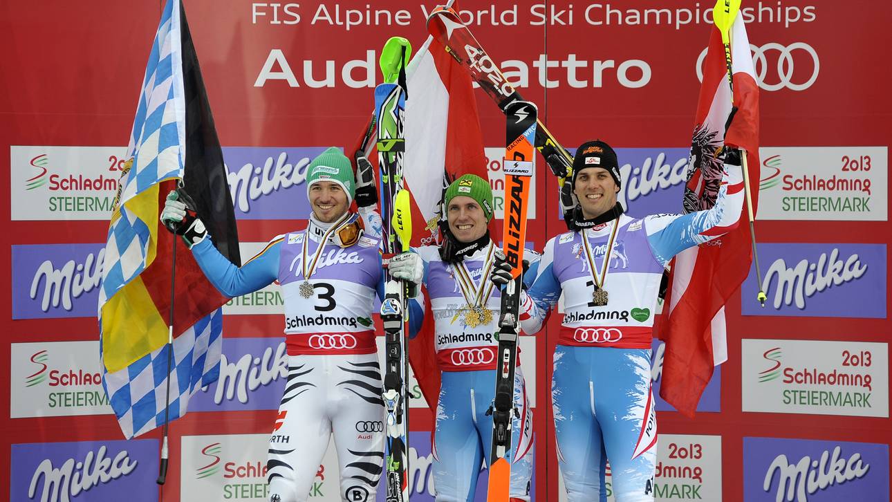 Felix Neureuther (l.) holt 2013 WM-Silber im Slalom