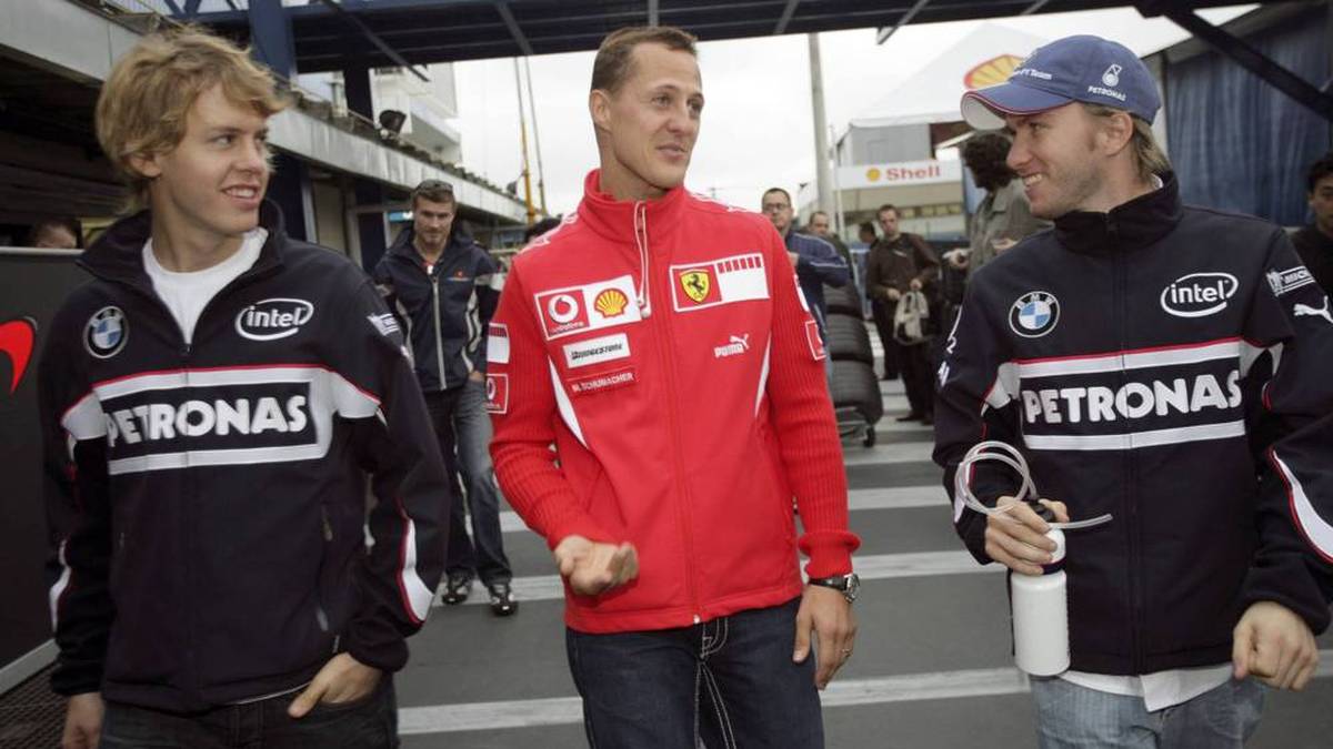 Michael Schumacher (M.), Nick Heidfeld (r.) und der junge Sebastian Vettel beim Brasilien-GP 2006
