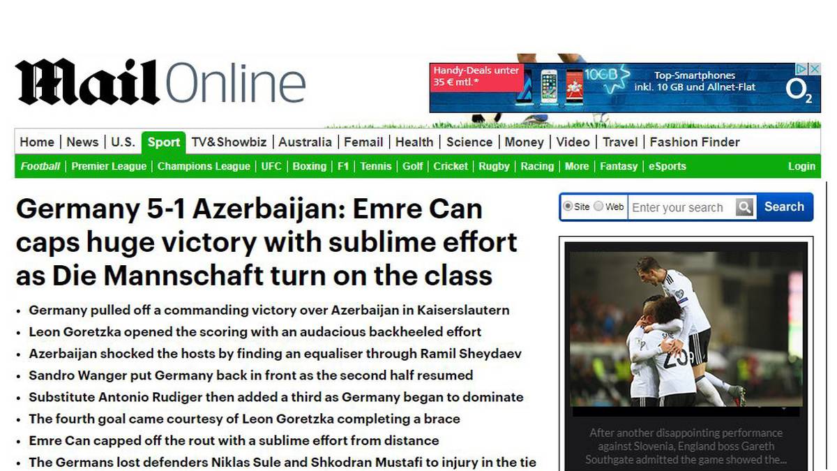 ENGLAND - DAILY MAIL: "Can sorgt bei Deutschlands 5:1 gegen Aserbaidschan den für den Schlussakkord. Löws Mannschaft gelingt ein grandioser 100-Prozent-Rekord"