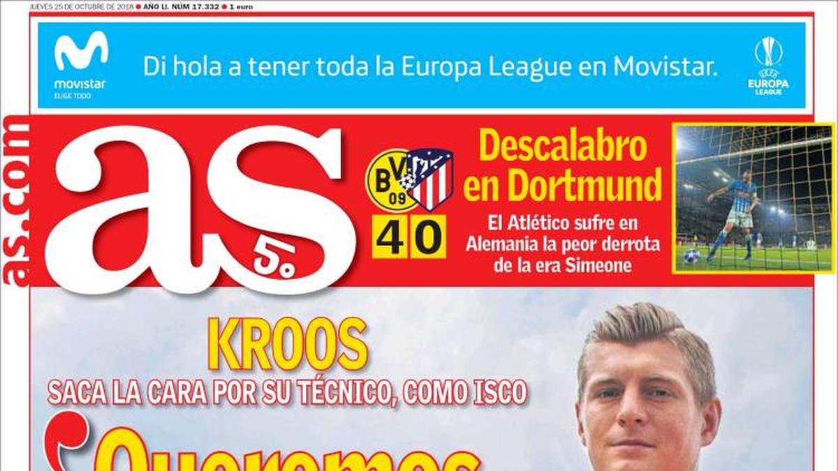 AS: Atletico traf die gelbe Wand, wie in Villarreal, aber schlimmer, viel schlimmer. Wenn das (Villarreal) ein Rückschlag war, war Dortmund ein Alptraum